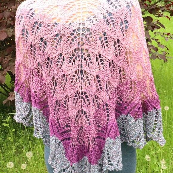 Handmade Crochet Shawl Wrap Pink Purple Gradient - Picture 5 of 5